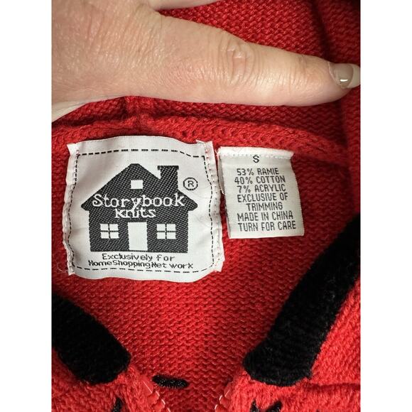 Story Book Knits Full Zip Red Beaded Sunflower Sweater Hooded Women’s Small RARE - Picture 5 of 12